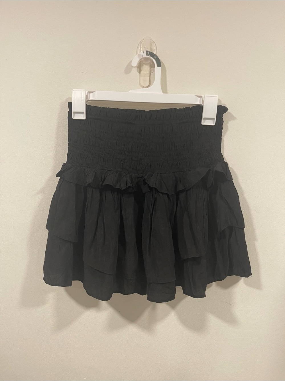 Mustard Seed Black Smocked Ruffle Mini Skirt